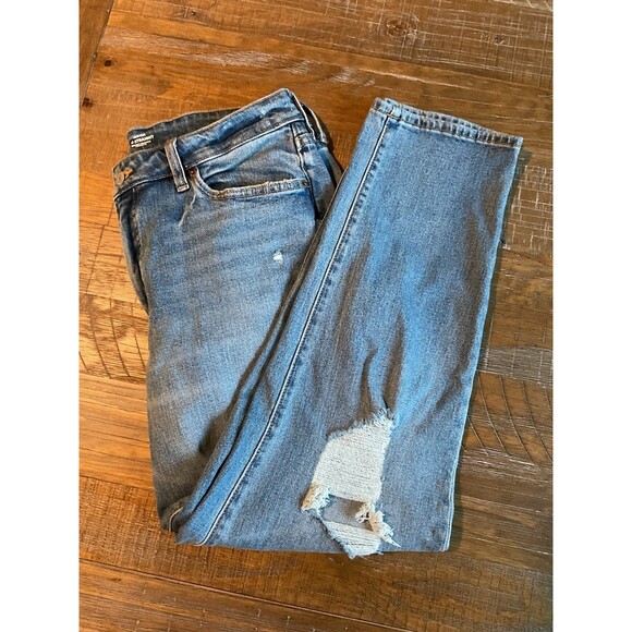 Old‎ Navy OG Straight Jeans 14 Distressed Womens Denim Light Wash - Picture 1 of 8